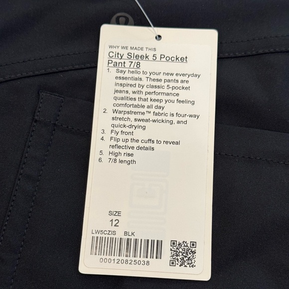 lululemon City Sleek 5 Pocket Pant 7/8 Size 12 NWT - Picture 3 of 4